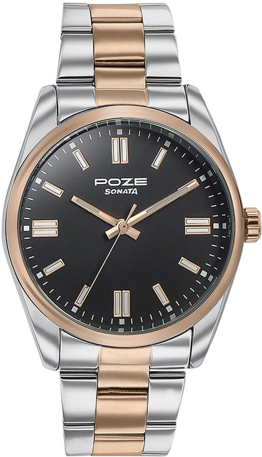Image of SONATA Sonata Poze Quartz Analog Black Dial Metal Strap Watch for Men - SP70033KM01 Analog Watch - For Men