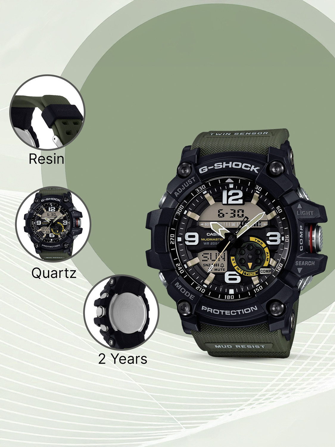 Image of CASIO GG-1000-1A3DR G-Shock GG-1000-1A3DR Black Dial Green Resin Strap Analog-Digital Watch - For Men
