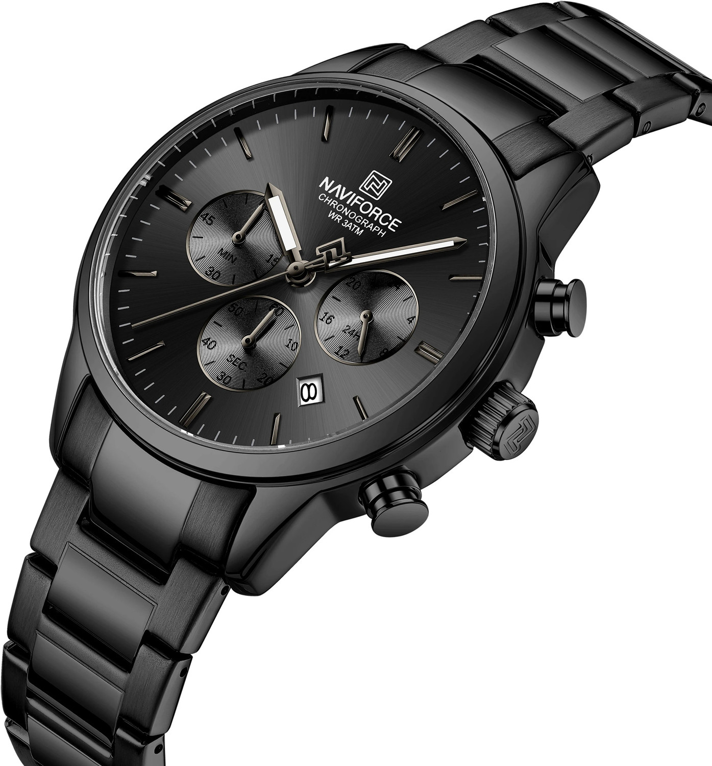 Image of NAVIFORCE NF8076 Classic Full Black Multifunctional Date Display Analog Watch - For Men