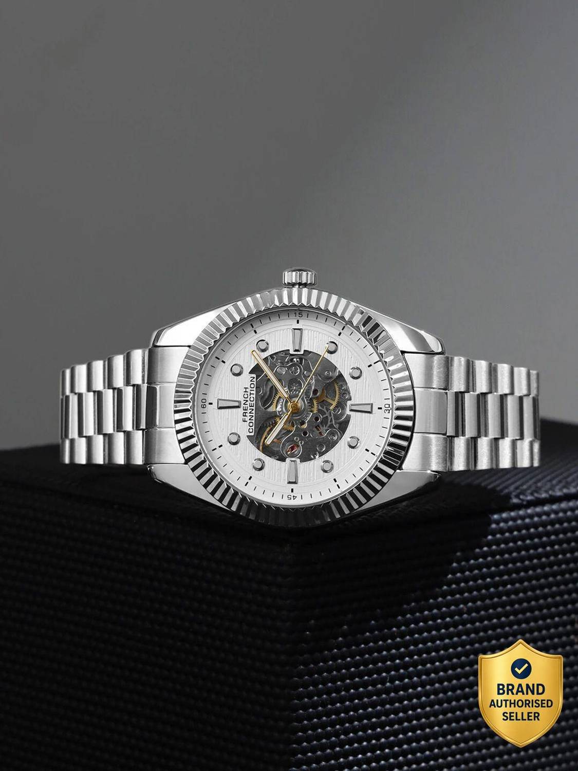 French Connection Men's Silver Textured Automatic Watch