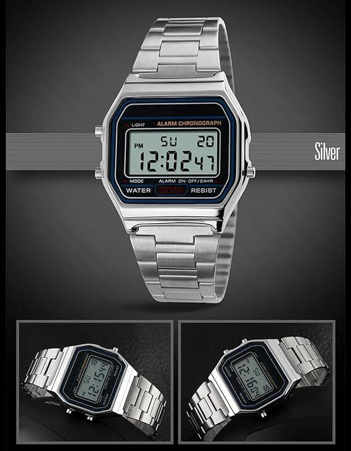 Image of NAYABE Digital Watch, Gold Stainless Steel Bracelet NAYABE Alarm, Water Resistant LED Display, Vintage Style for Men and Women Digital Watch - For Men & Women
