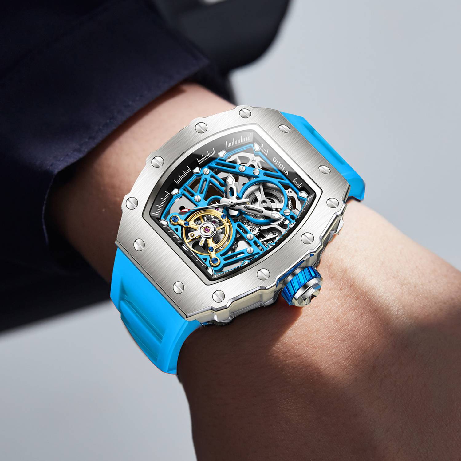 ONOLA Mens Automatic Mechanical Skeleton Dial Watch - Image 5
