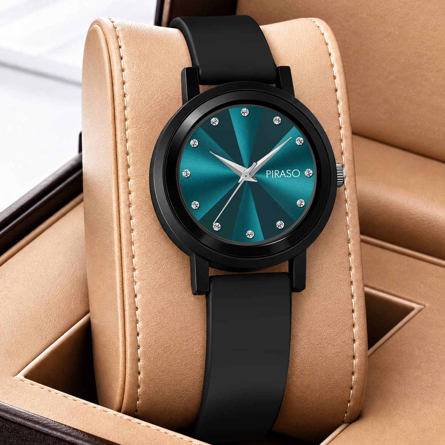 Piraso 2052 Turquoise Black Silicone Strap Women's Analog Watch
