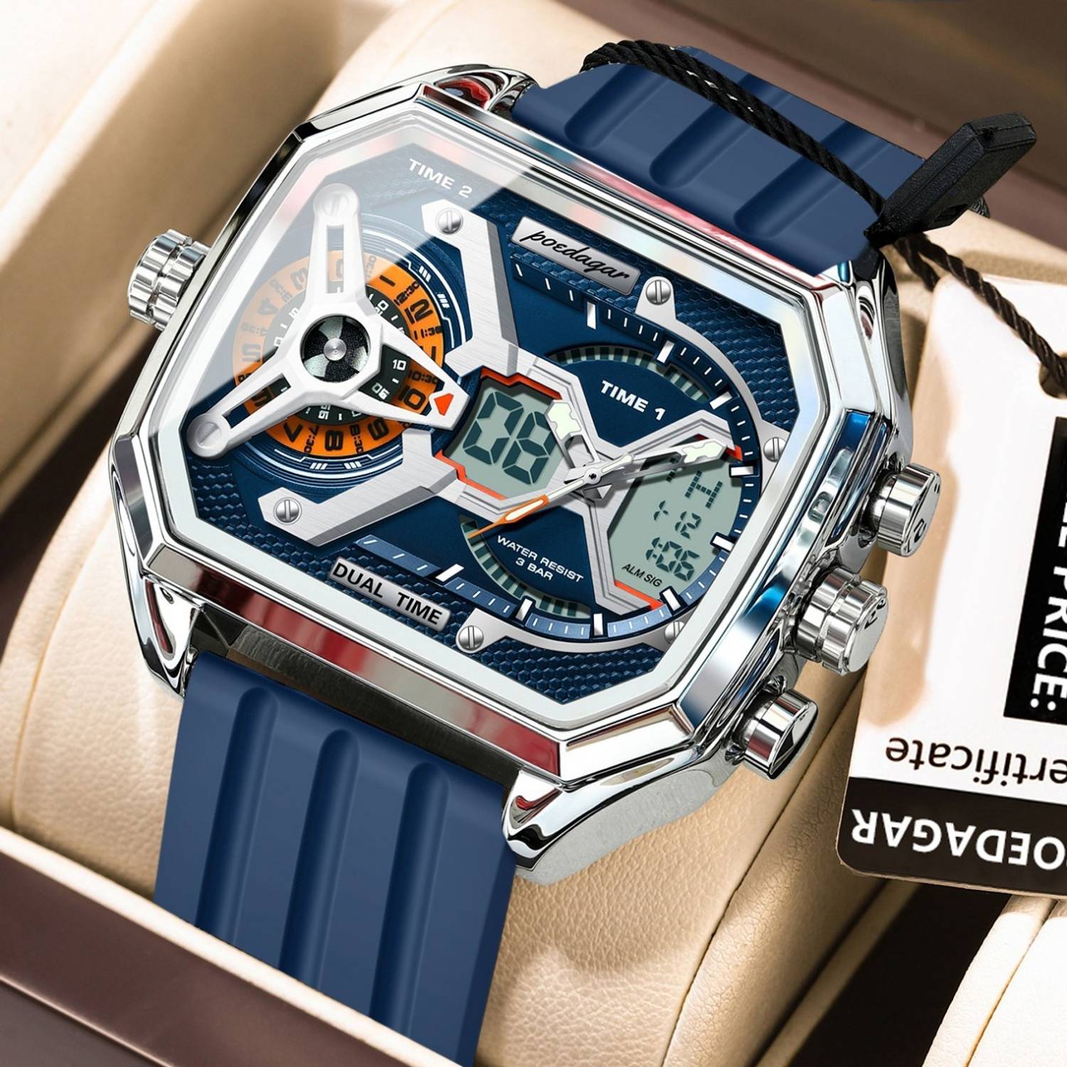 POEDAGAR Mens Dual Time Chronograph Watch - Image 1