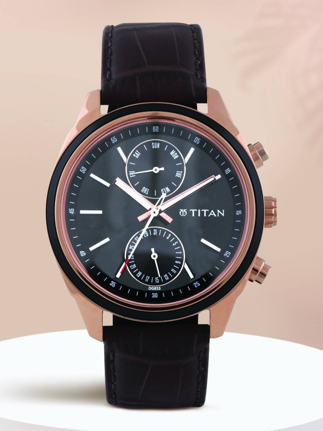Trend 2 15ポンド Titan Titan Workwear Multifunction Black Dial Brown LeatherStrap