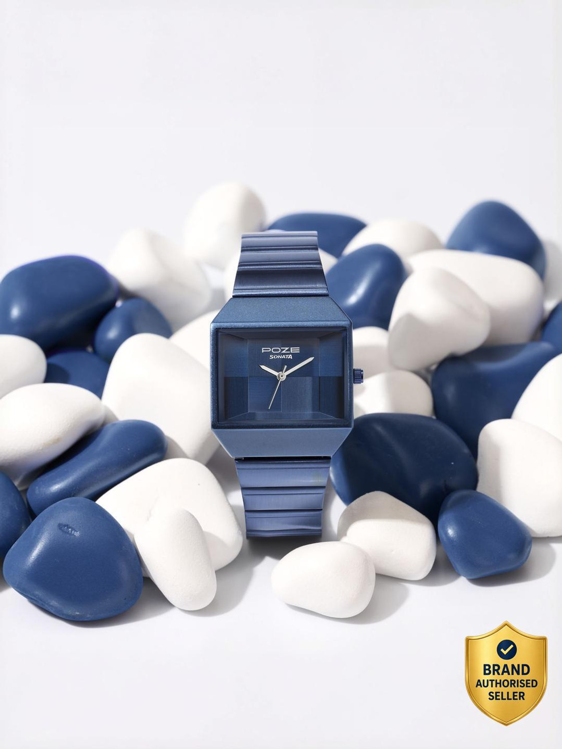 Image of SONATA Poze 8 Sonata Poze 8 Quartz Blue Dial Blue Stainless Steel Cut folded Strap Analog Watch - For Men & Women