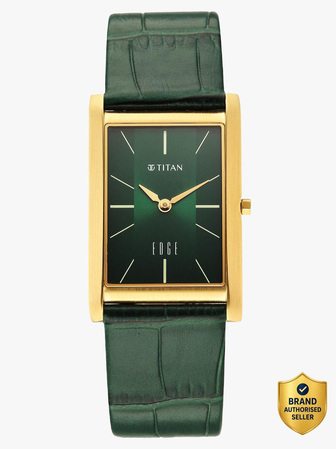 Image of Titan Edge Monture Titan Edge Monture Quartz Green Dial Gold Leather Strap Analog Watch - For Men