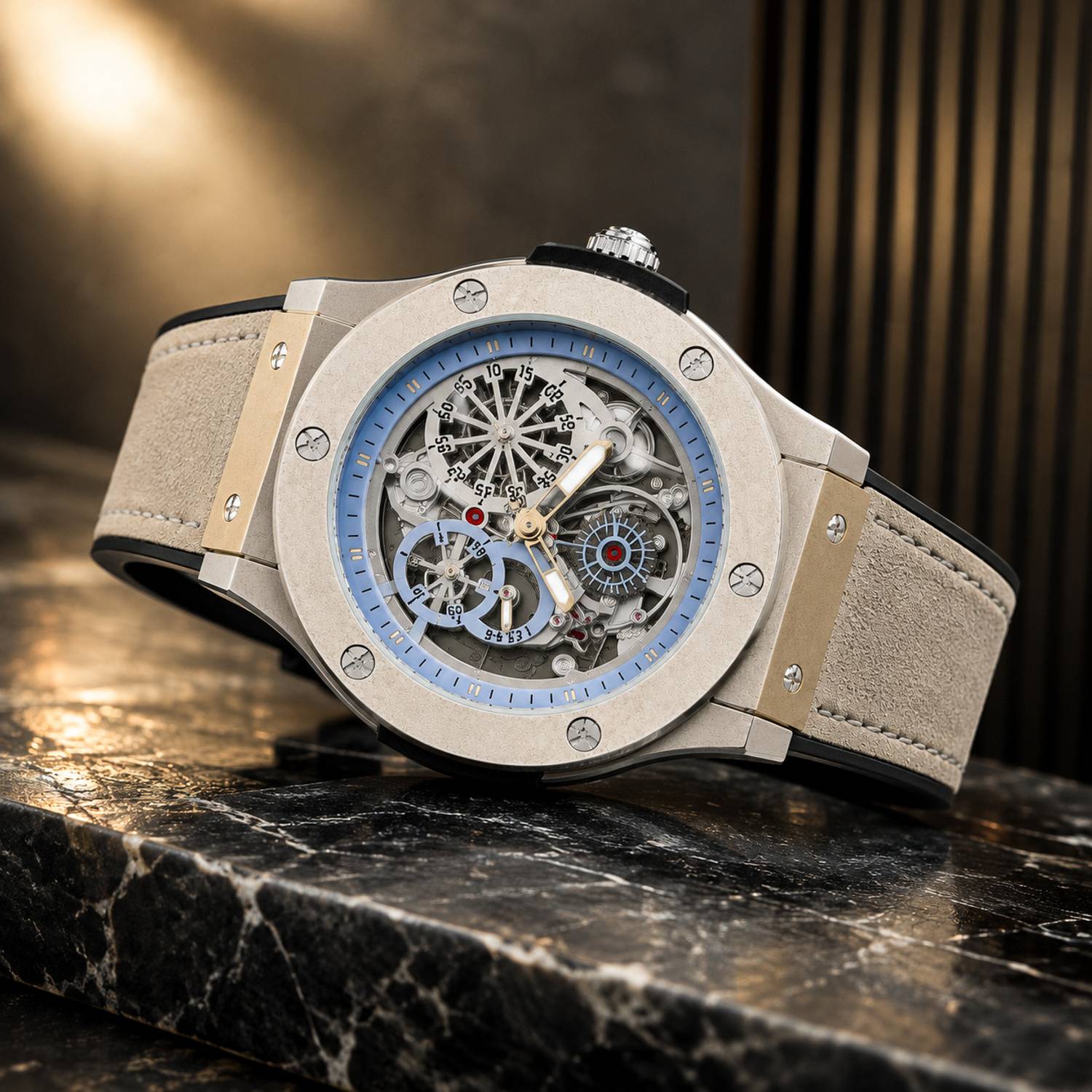 italigs Skeleton Dial Analog Watch for Men, Grey - Image 3