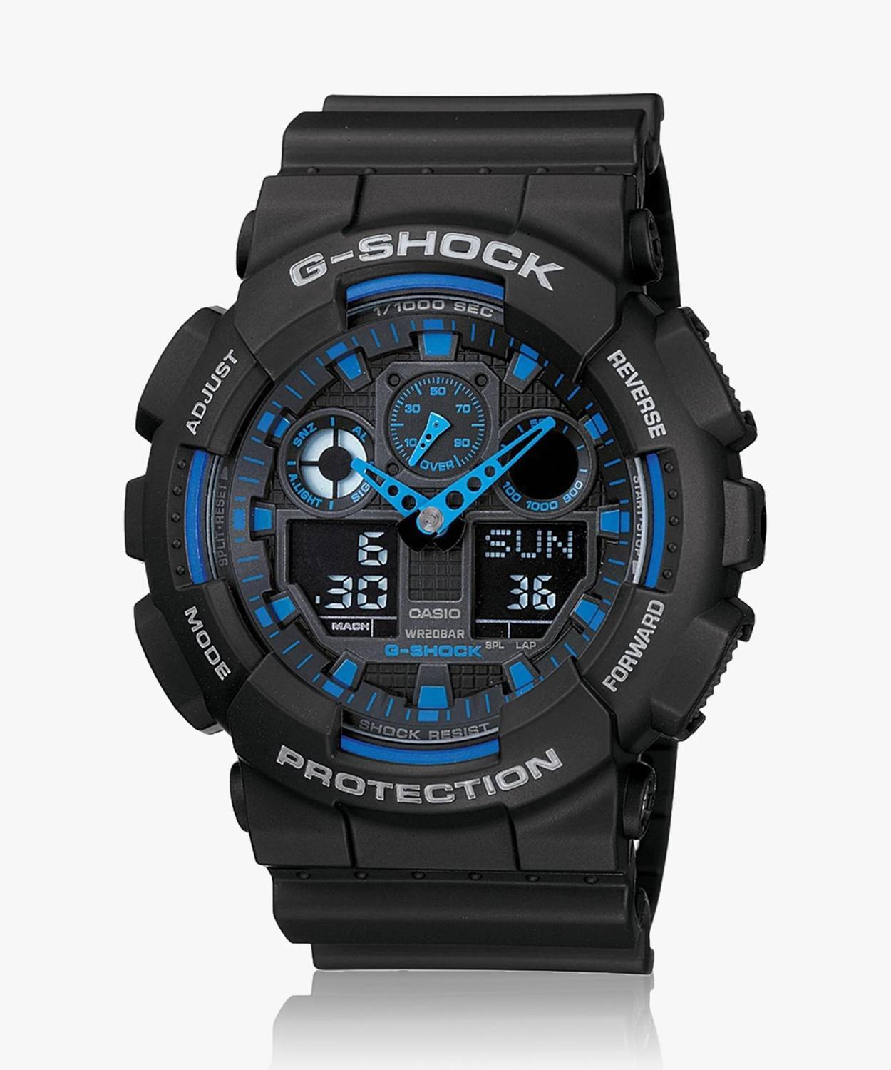 CASIO G-SHOCK GA-100-1A2NDR Black-Blue Dial Black Resin Strap Ana