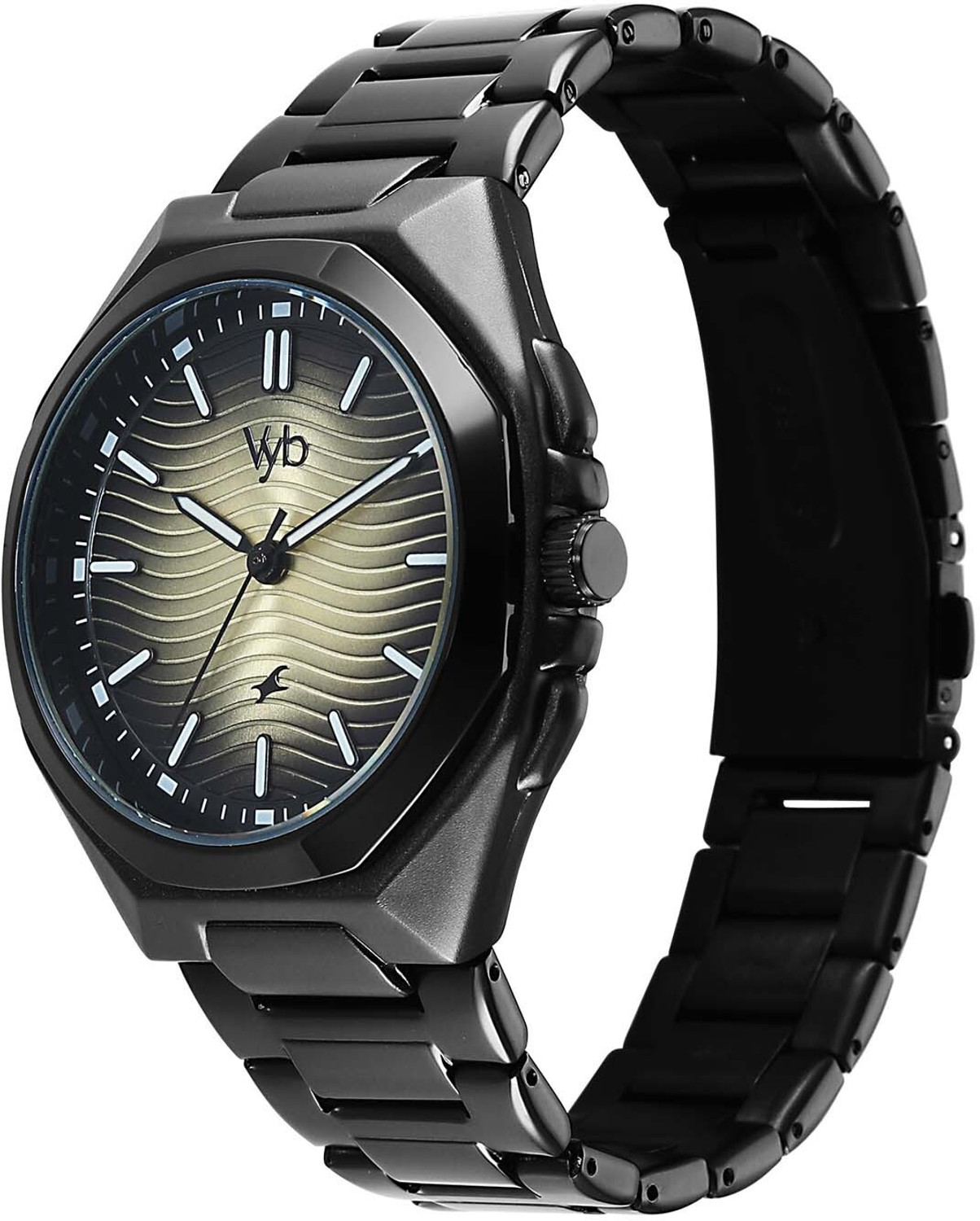 Image of Fastrack Vyb Quest Vyb Quest Quartz Beige Gradient Dial Black Stainless Steel Strap Analog Watch - For Men