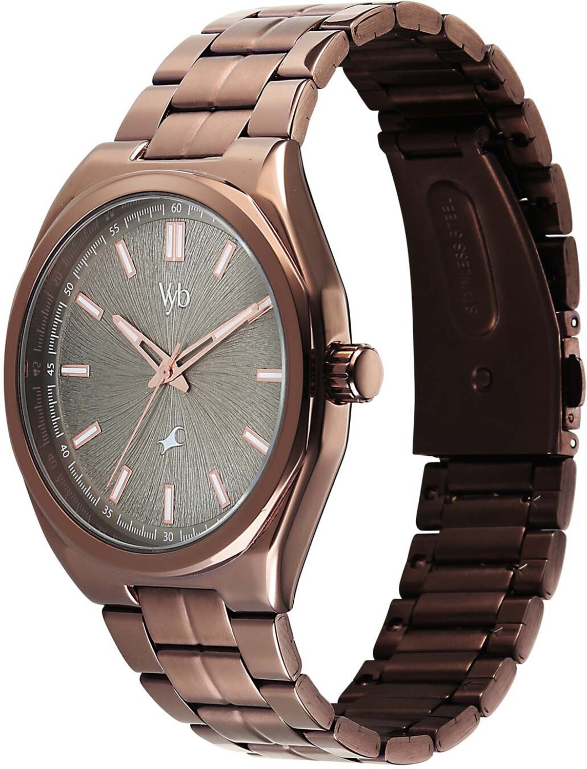 Image of Fastrack Vyb Aviator Fastrack Vyb Aviator Quartz Beige Dial Brown Stainless Steel Strap Analog Watch - For Men