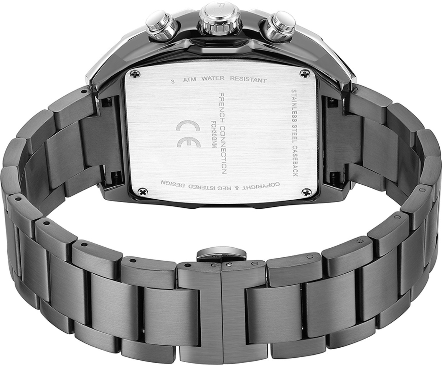Image of French Connection POWERCHRON Blue Texture Tonneau Dial | Grey Stainless Steel Chronograph Watch for Men Analog Watch - For Men