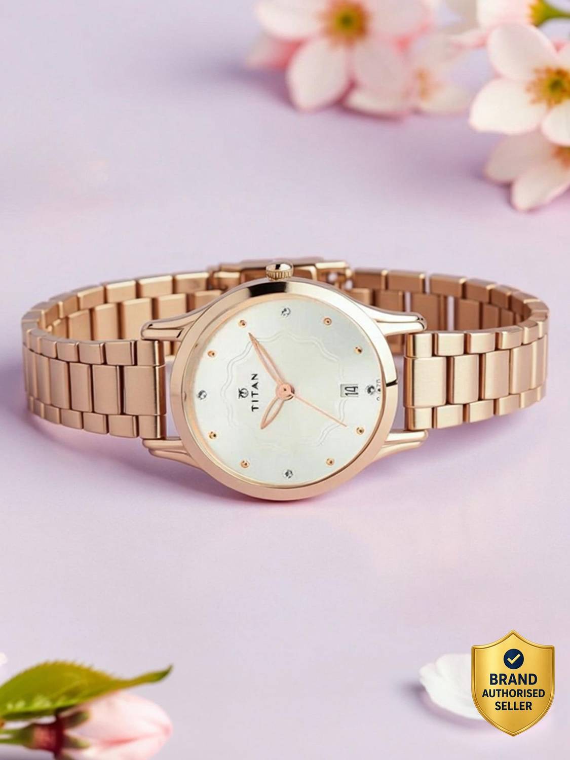 Titan NP2628WM01 Titan Karishma with Date Silver Dial Rose Gold MetalStrap Analog Watch - For Women