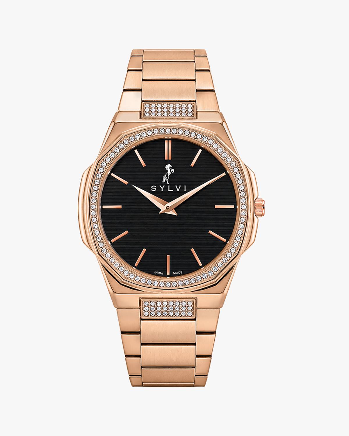 Sylvi Blade-Crystal Black Rose Gold Steel Men's Watch - Image 1