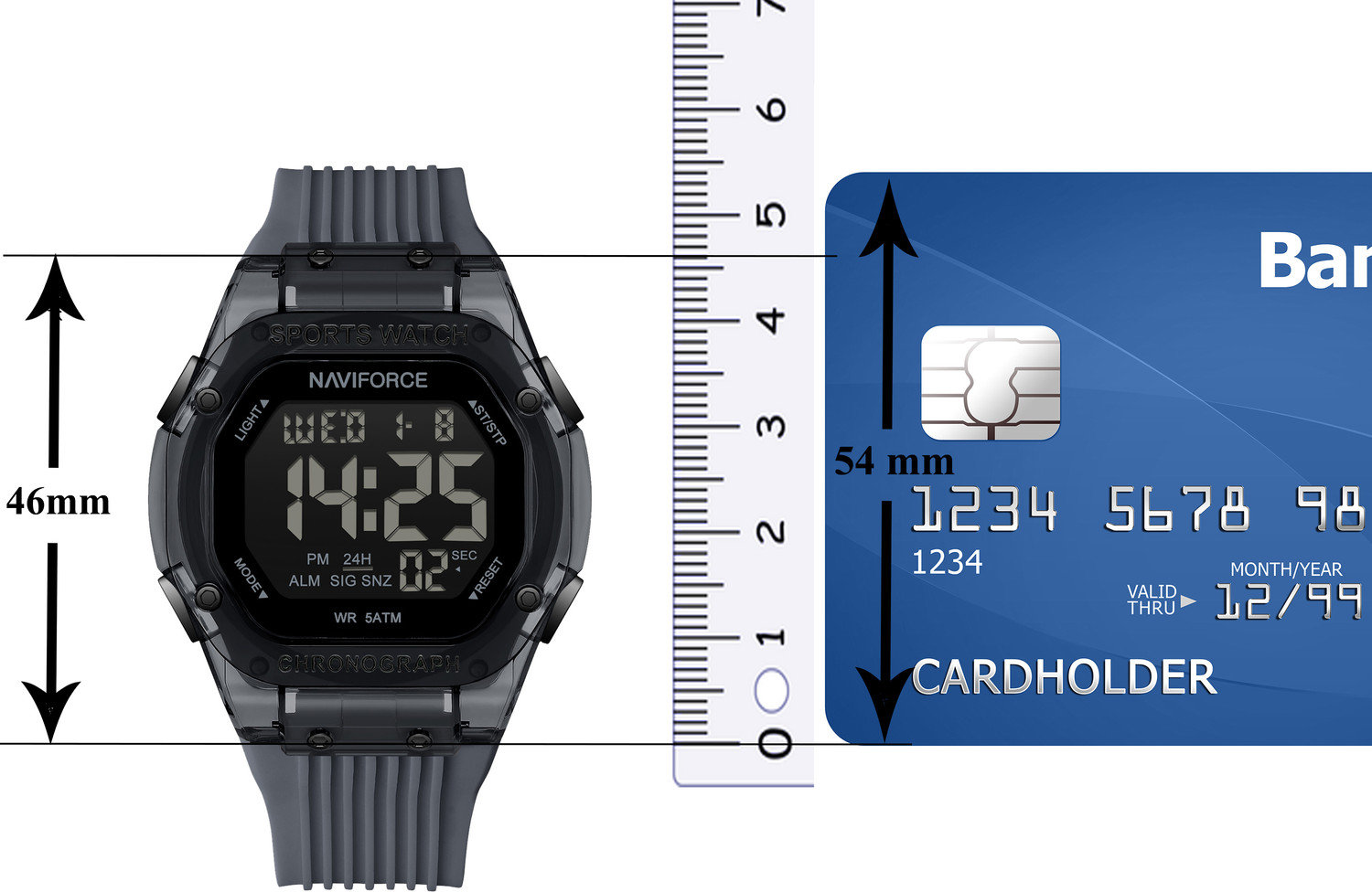 Image of NAVIFORCE NF7113 Grey Square lcd display with silicone strap Digital Watch - For Men