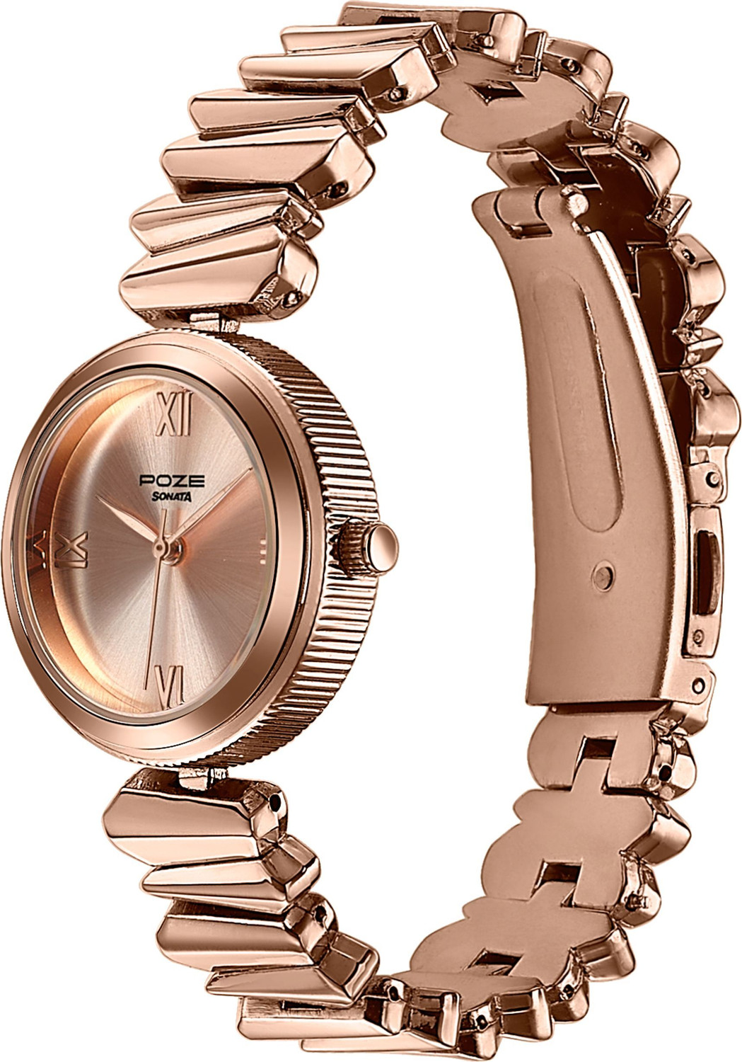 Image of SONATA Poze 8 Sonata Poze 8 Quartz Pink Dial IP Rose Gold Alloy Strap Analog Watch - For Women