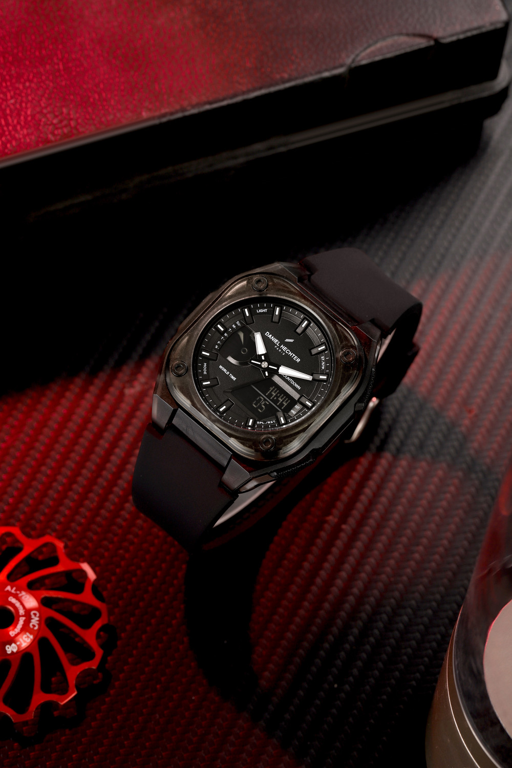 Image of DANIEL HECHTER Tech Collection Analog-Digital Sports Black Dial, Silicone Strap and Day Display Analog-Digital Watch - For Men DHM1071-02