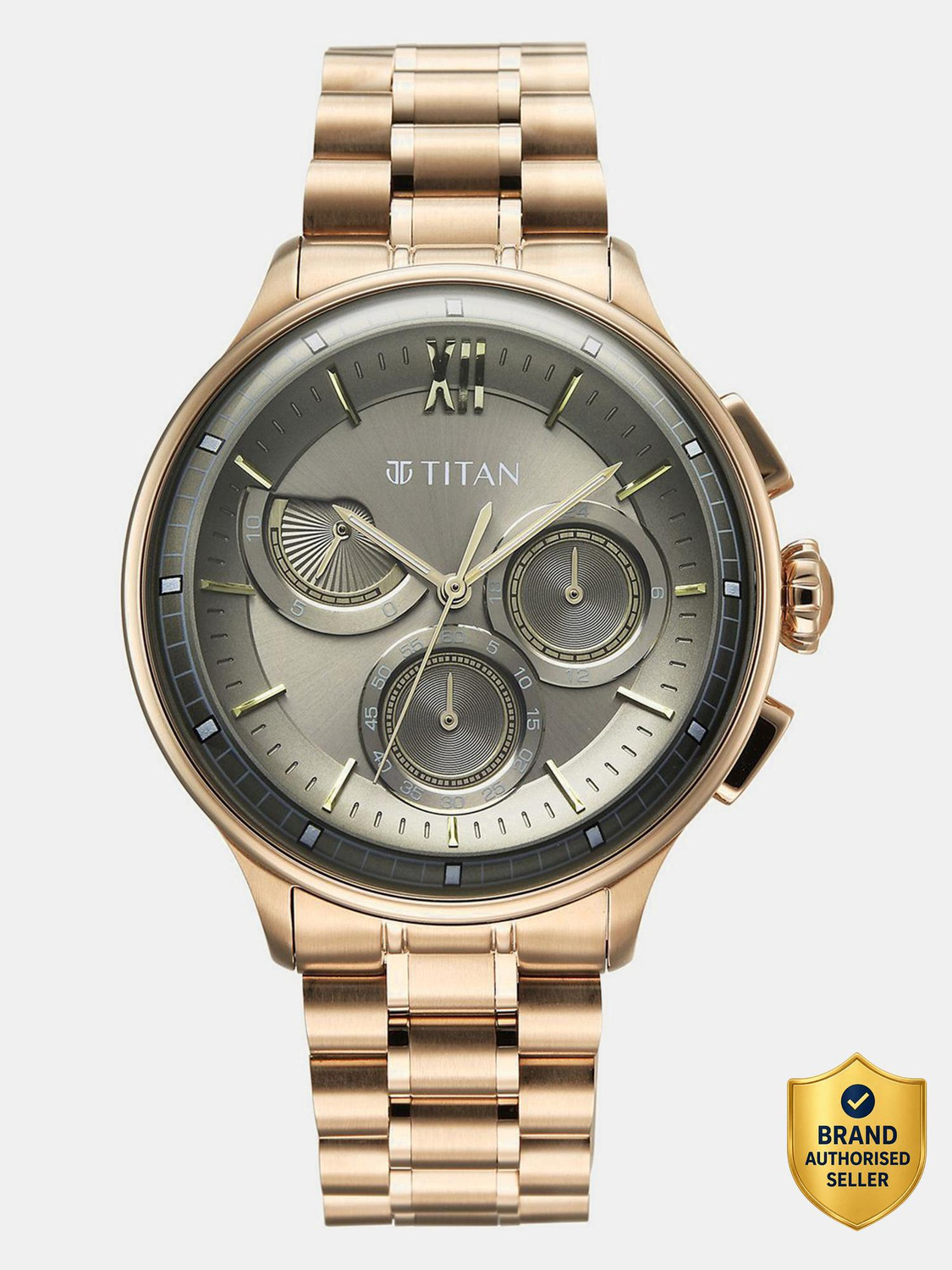 Image of Titan Titan Classique Half Cut Chronograph Titan Classique Half Cut Chronograph Qtz Anthracite Dial C Gold Strap Analog Watch - For Men