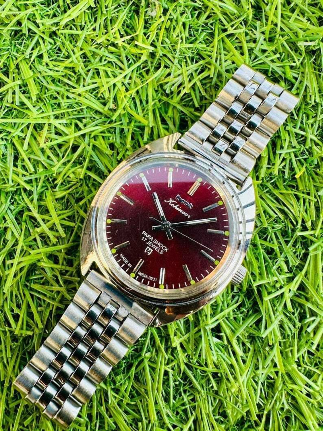 Image of TimeNest Classic | Dress | Formal | Luxury Vintage Kohinoor Burgundy Dial Para Shock 17 Jewels Hand Winding Men's Watch Analog Watch - For Men