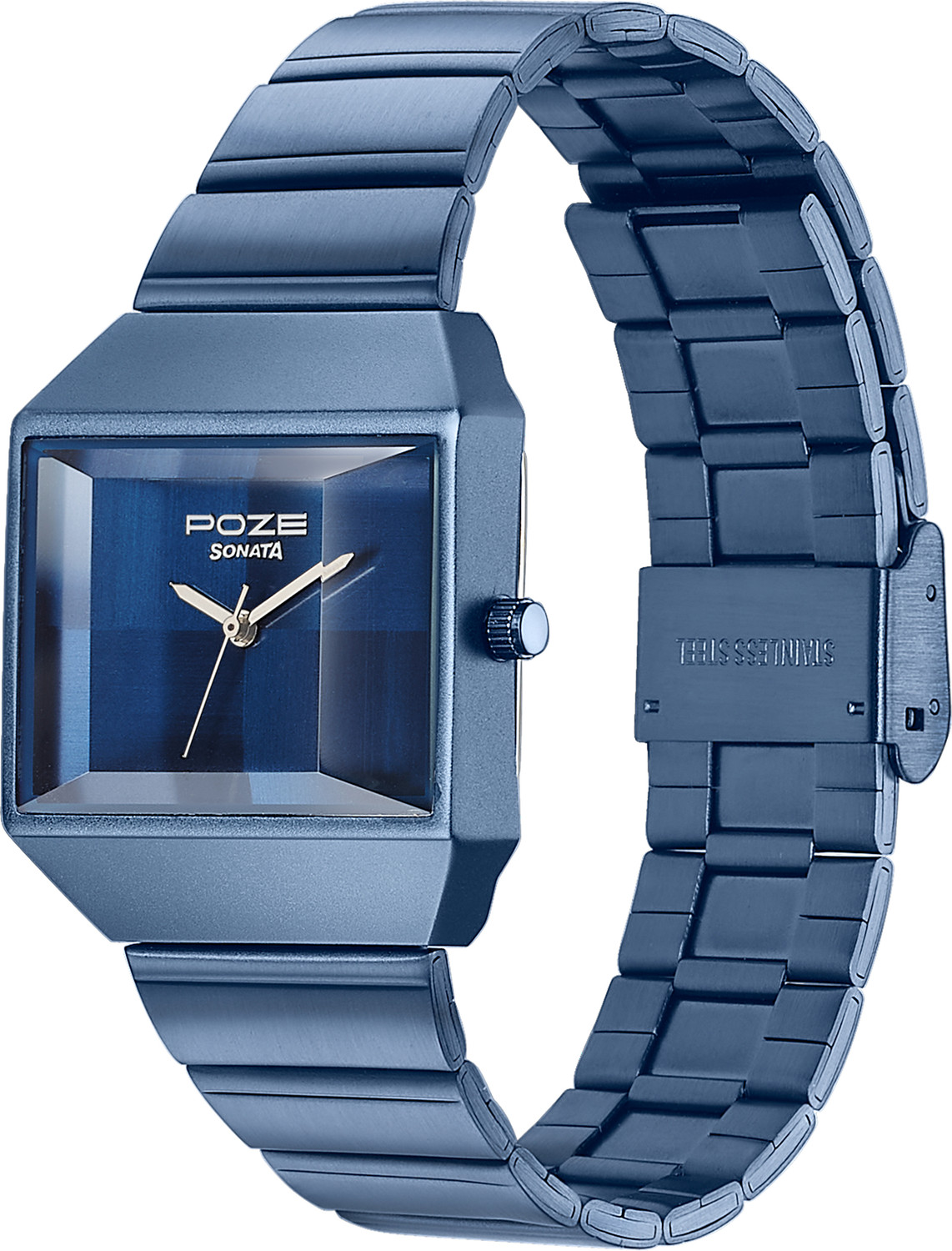 Image of SONATA Poze 8 Sonata Poze 8 Quartz Blue Dial Blue Stainless Steel Cut folded Strap Analog Watch - For Men & Women