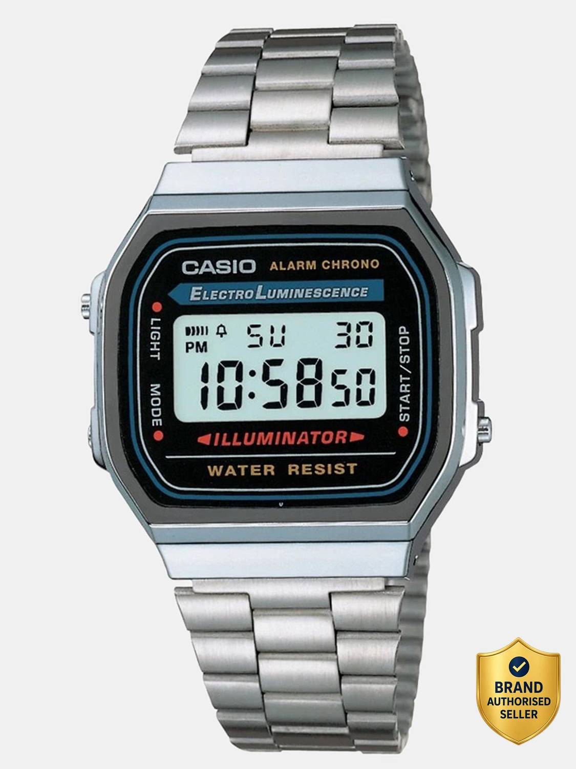 Casio A168WA-1WDF Vintage Digital Watch Black Dial Silver Band