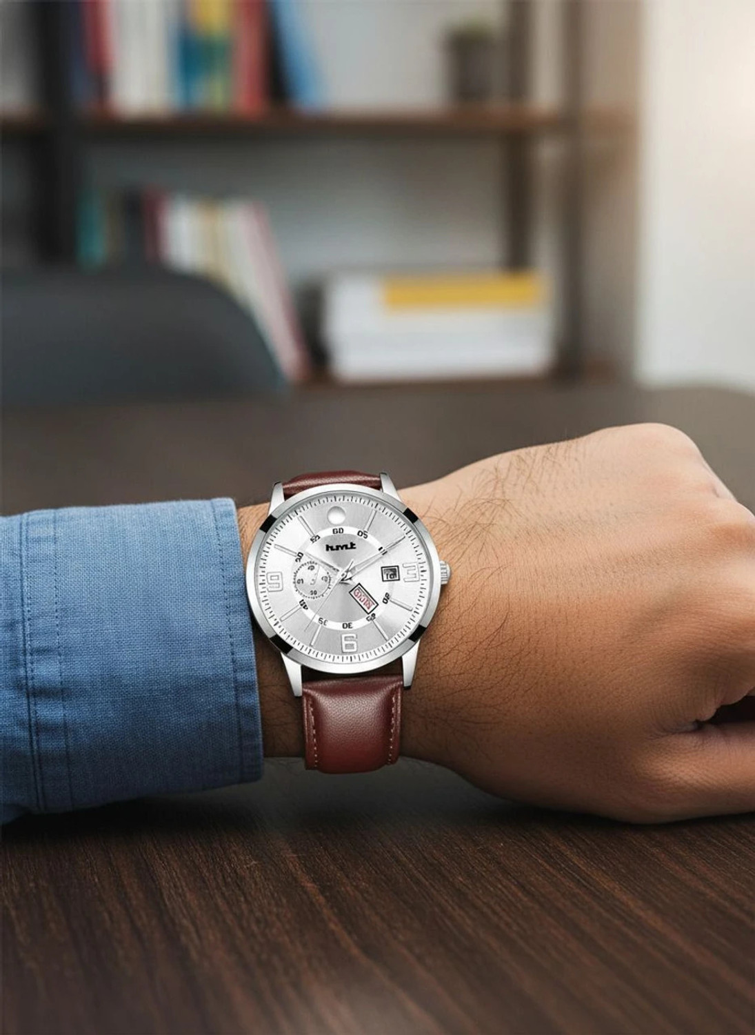 Image of HMT HM008072 Pemium Silver Day&Date Dial HM008072 Analog Watch - For Men