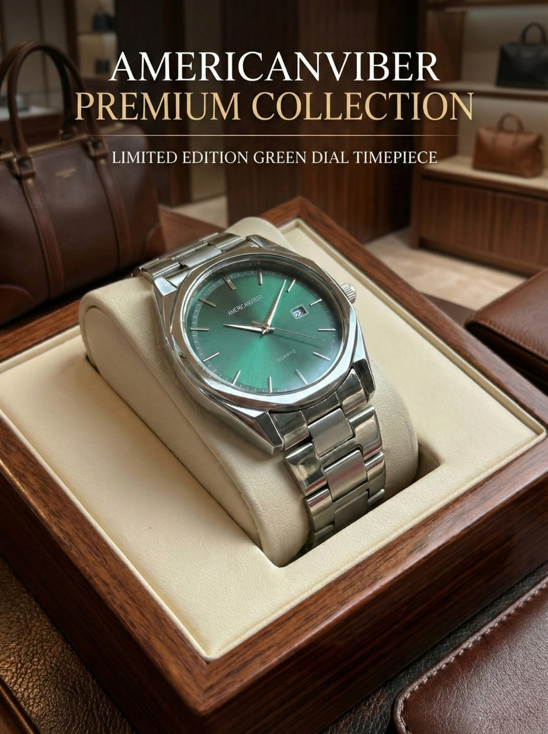 Image of Americanviber AVM0040 Men's Solid Plan Dial Quartz Watch with Adjustable Stainless Steel Belt Analog Watch - For Men