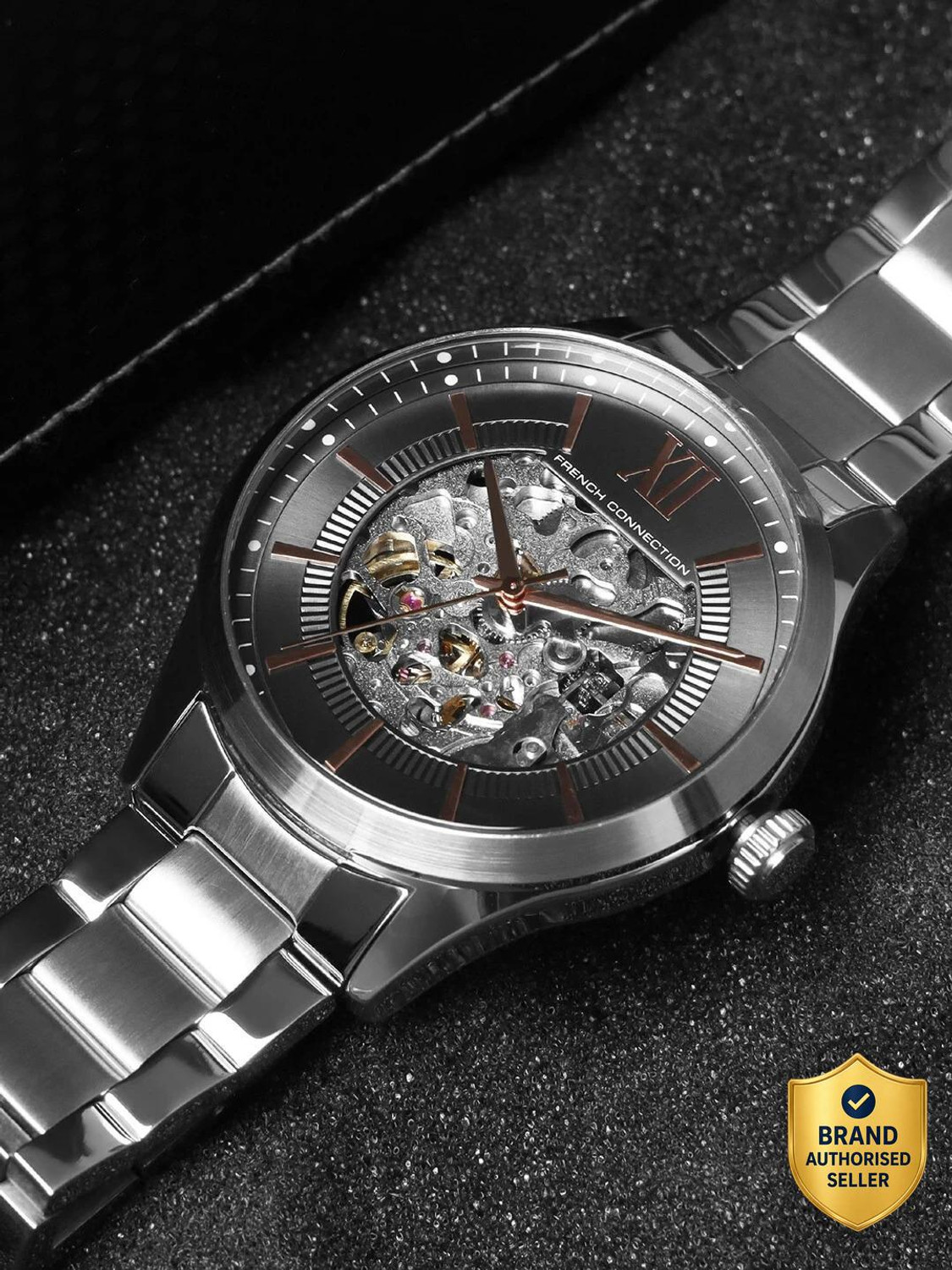 Image of French Connection Men Silver Automatic Watch | Grey Sunray Dial Analog Watch - For Men