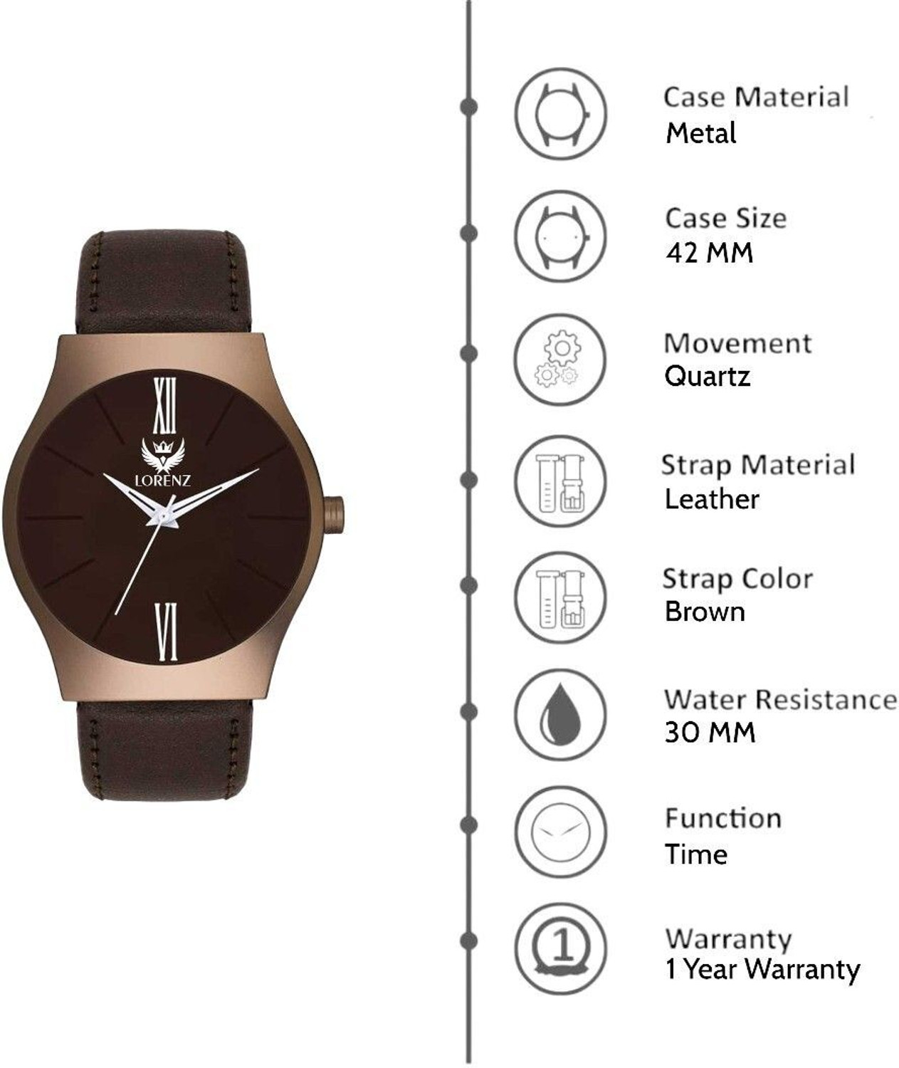 Image of Lorenz Brown Dial Boys Watch | Watch for Men- 2043W Analog Watch - For Men MK-2043W