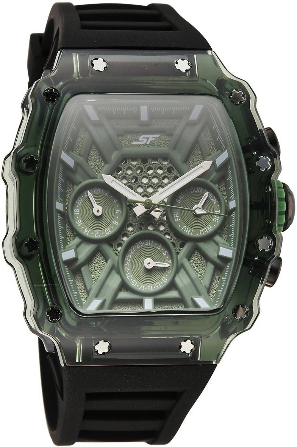 SONATA SF Maiden Voyage Quartz Watch Green Dial Black Silicon Strap - Image 2