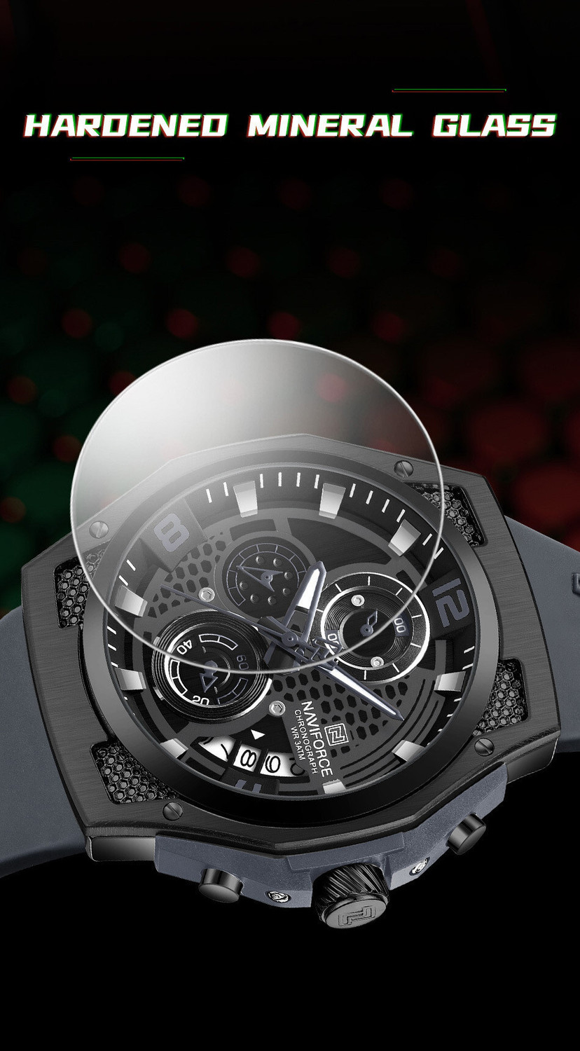 Image of NAVIFORC NF8051TBBGY Distinctive and Elegant Grey & Black color silicon strap Analog Watch - For Men