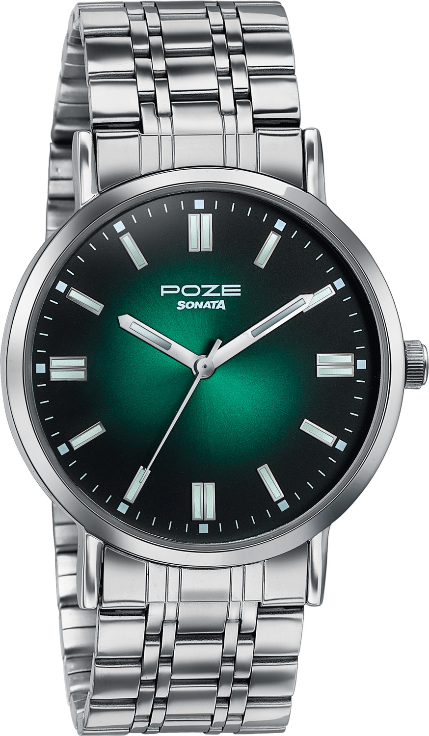 Image of SONATA Poze 6 Sonata Poze 6 Chrome Calling Quartz Green Round Dial Men's Watch Analog Watch - For Men