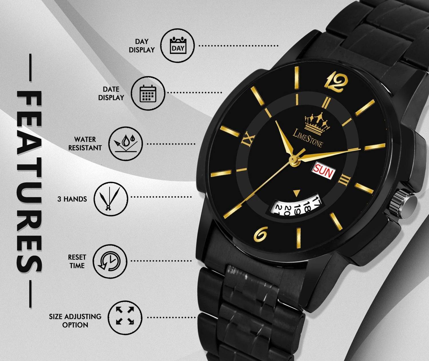 LIMESTONE All Black Day & Date Quartz Watch - Men - Image 5