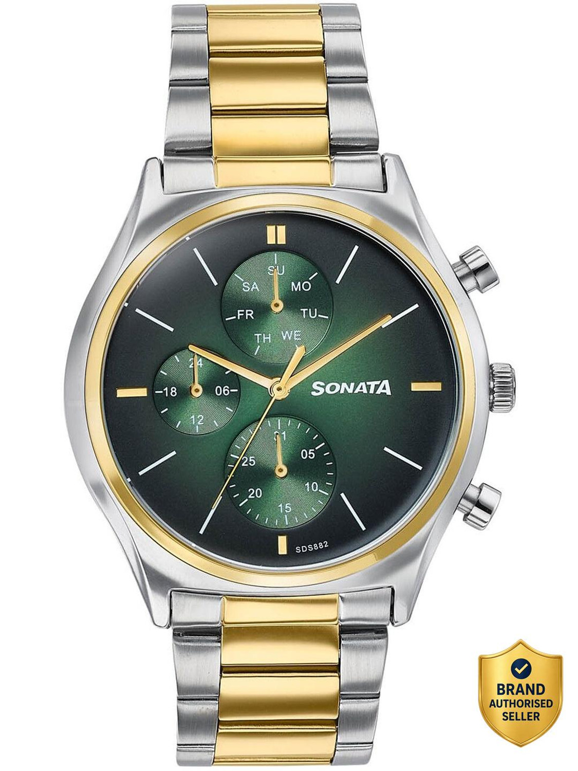 Image of SONATA Festive 2.0 Ph II Sonata Festive 2.0 Quartz Green Dial IPG+SS Sheet metal Strap Analog Watch - For Men