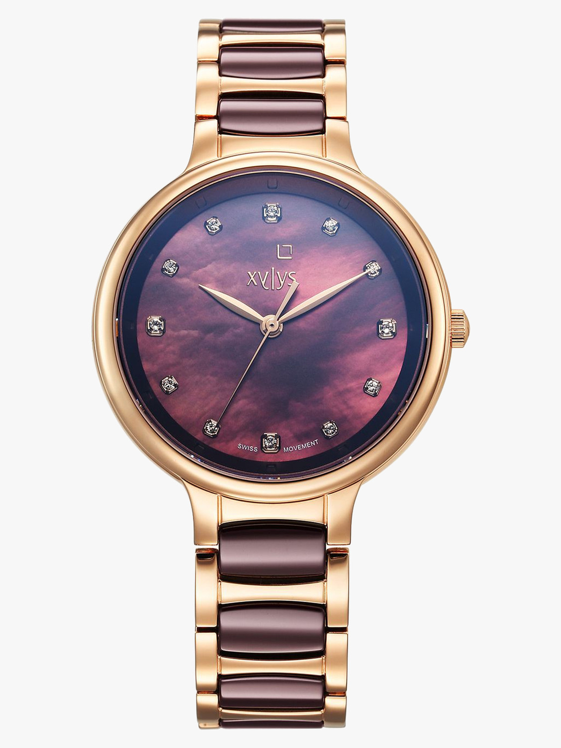Image of XYLYS Xylys Swiss Rose Gold Steel And Ceramic Strap Mother Of Pearl Dial Analog Watch - For Women
