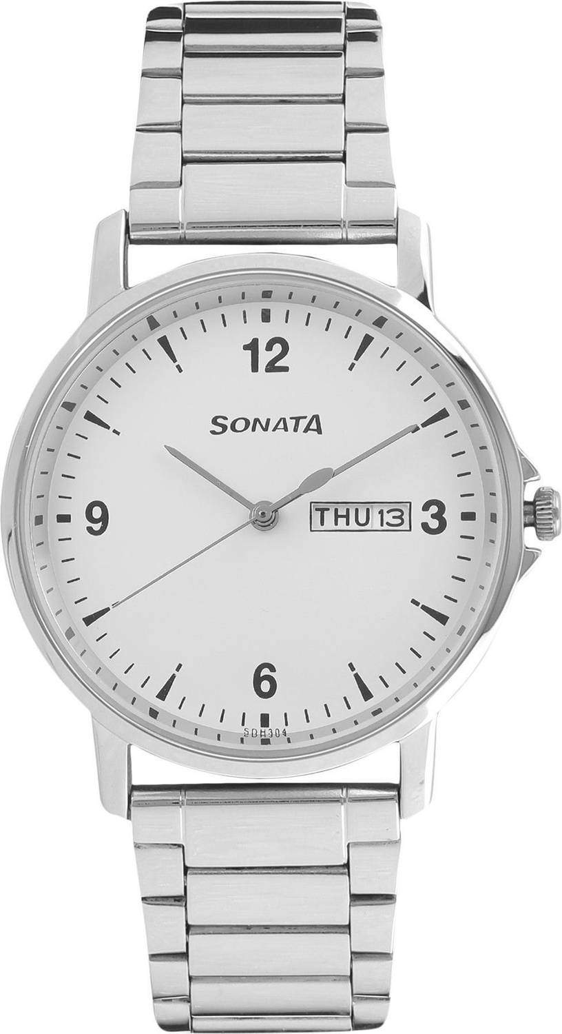 SONATA NP77083SM01 Sonata ESSentials White Dial Silver SS Strap Analog Watch - For Men