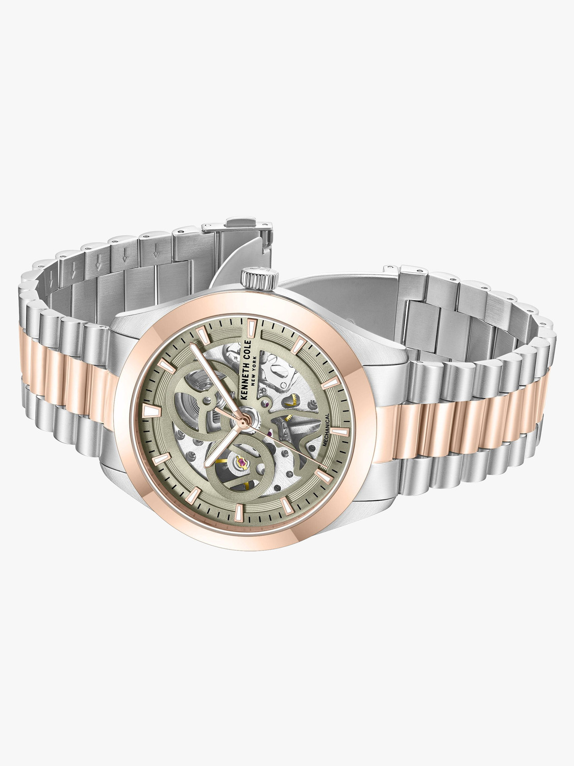 Image of Kenneth Cole Kenneth Cole Mechanical Green Dial Silver & Rose Gold SS Strap Analog Watch - For Men