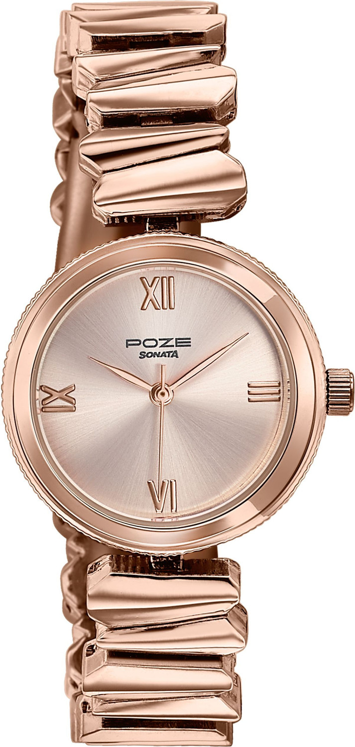 Image of SONATA Poze 8 Sonata Poze 8 Quartz Pink Dial IP Rose Gold Alloy Strap Analog Watch - For Women
