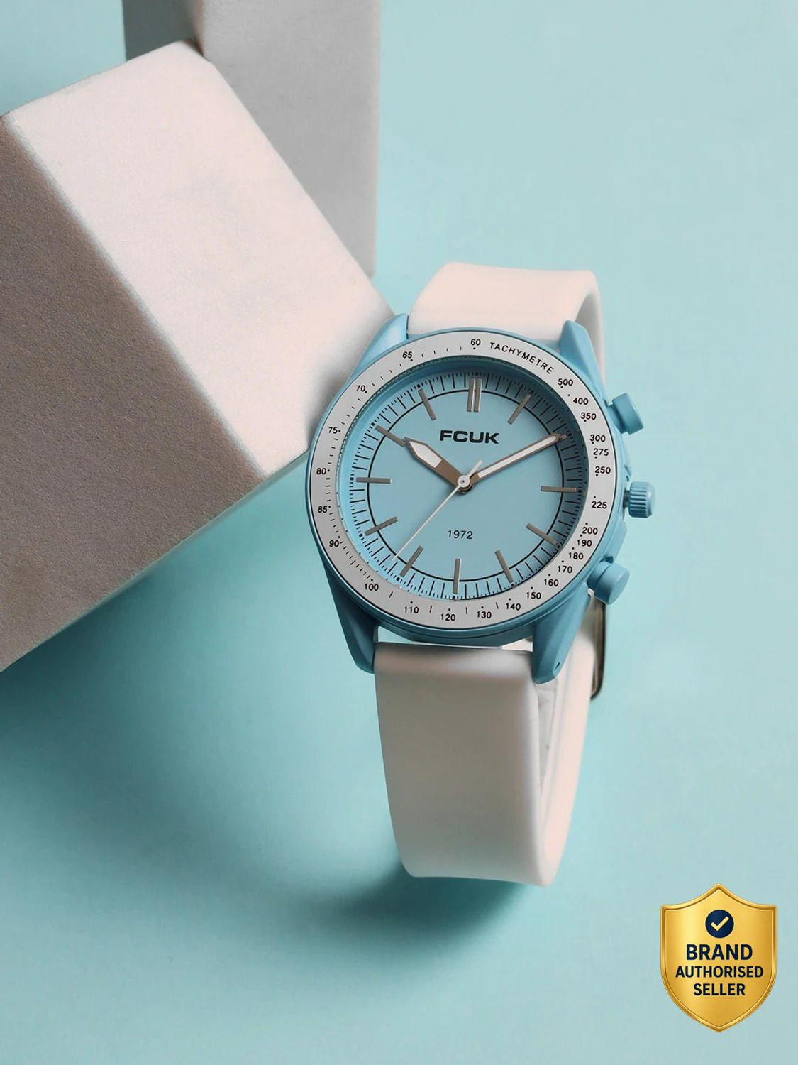 Image of FCUK Brillora BRILLORA FCUK Subtle Blue Round Dial With White Silicone Strap Watch Analog Watch - For Women