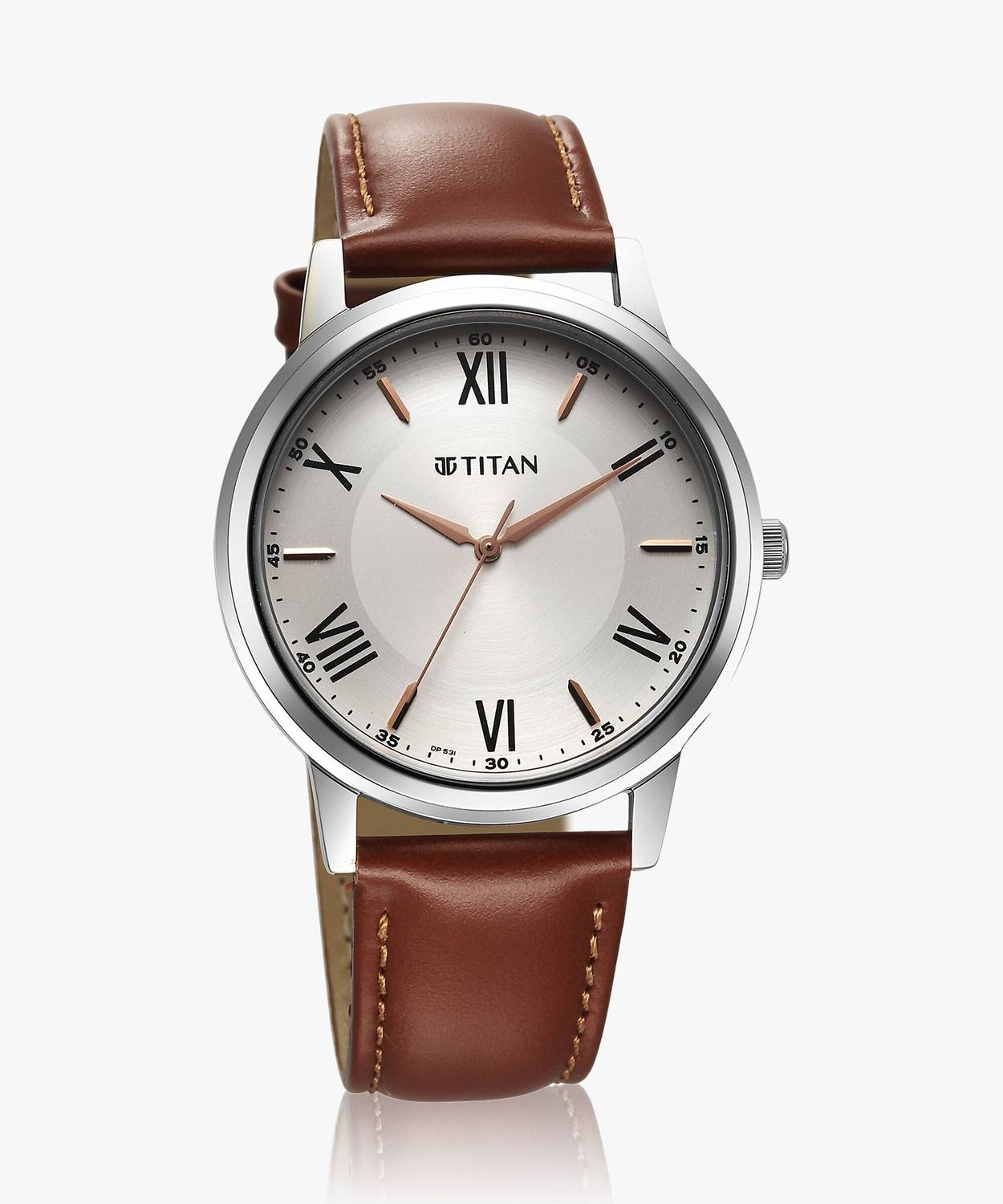 Titan Karishma Silver Dial Brown Leather Strap Watch - Image 3