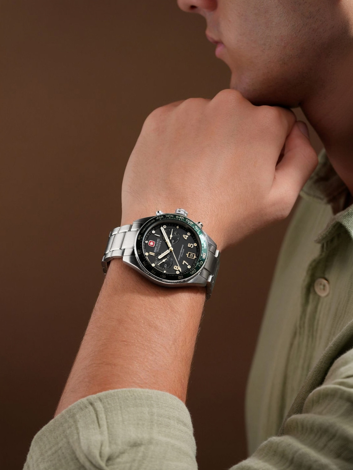 Image of Swiss Military Hanowa SPITFIRE Spitfire Dated Black Dial | Swiss Made | Silver Chronograph Watch for Men Analog Watch - For Men