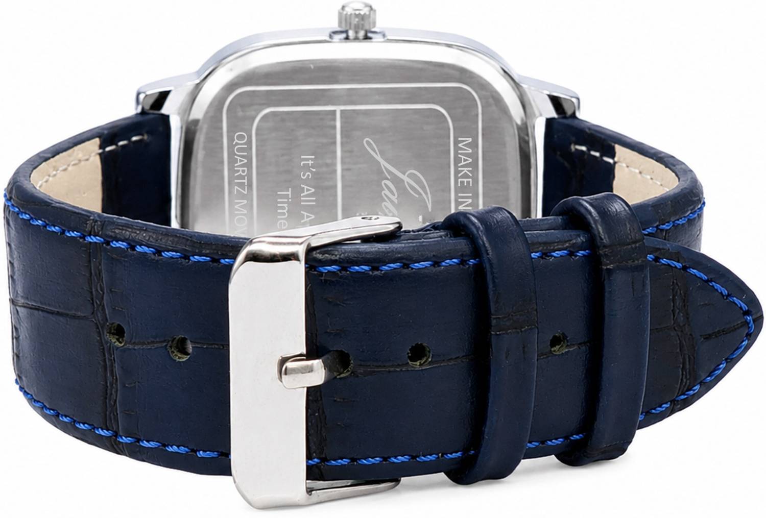 JAINX Square Blue Dial Date Leather Strap Watch for Men - Image 4