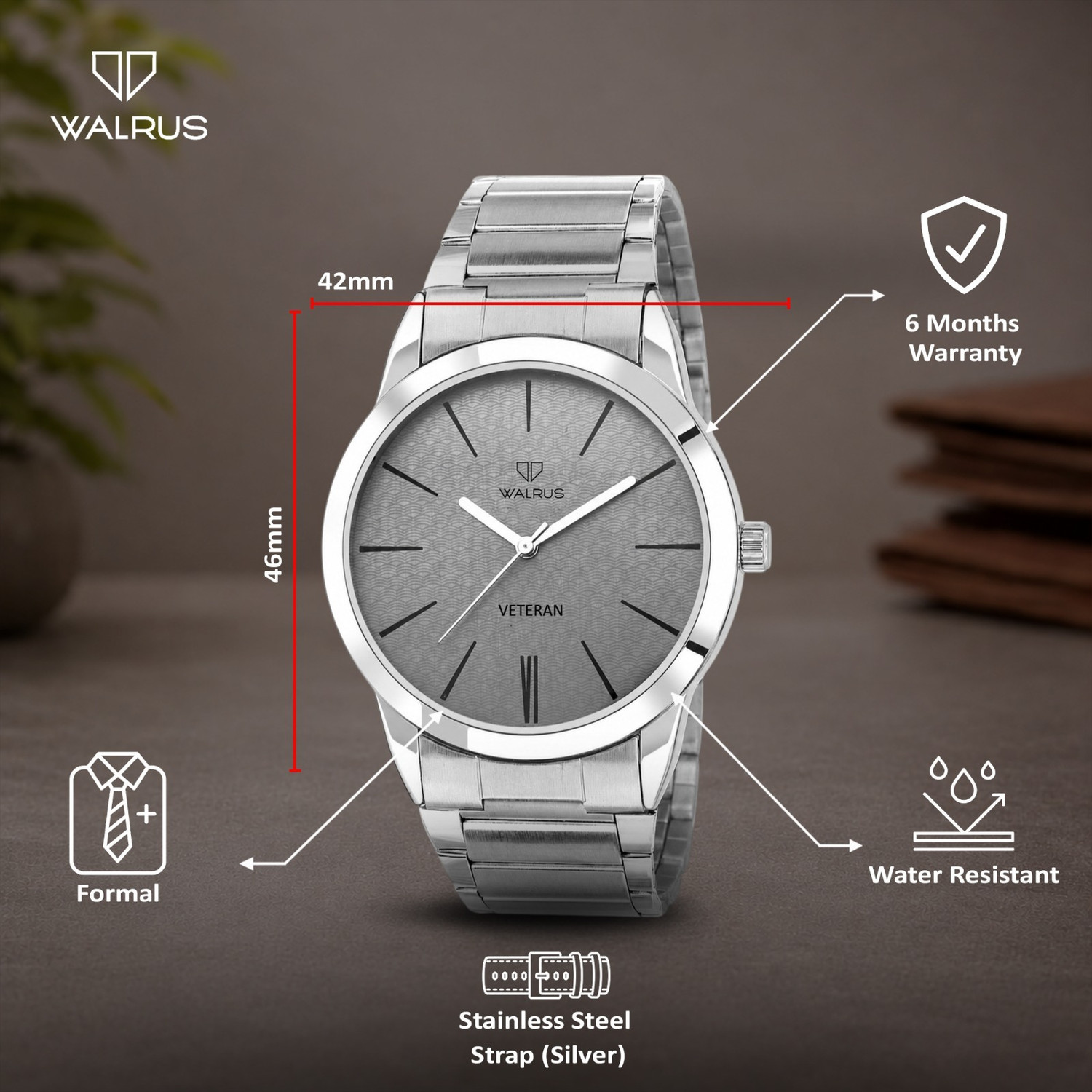 Image of Walrus Lo-Polo-103WASS Walrus Medium Size Grey Dial Adjustable Stainless Steel Strap Analog Watch - For Men & Women
