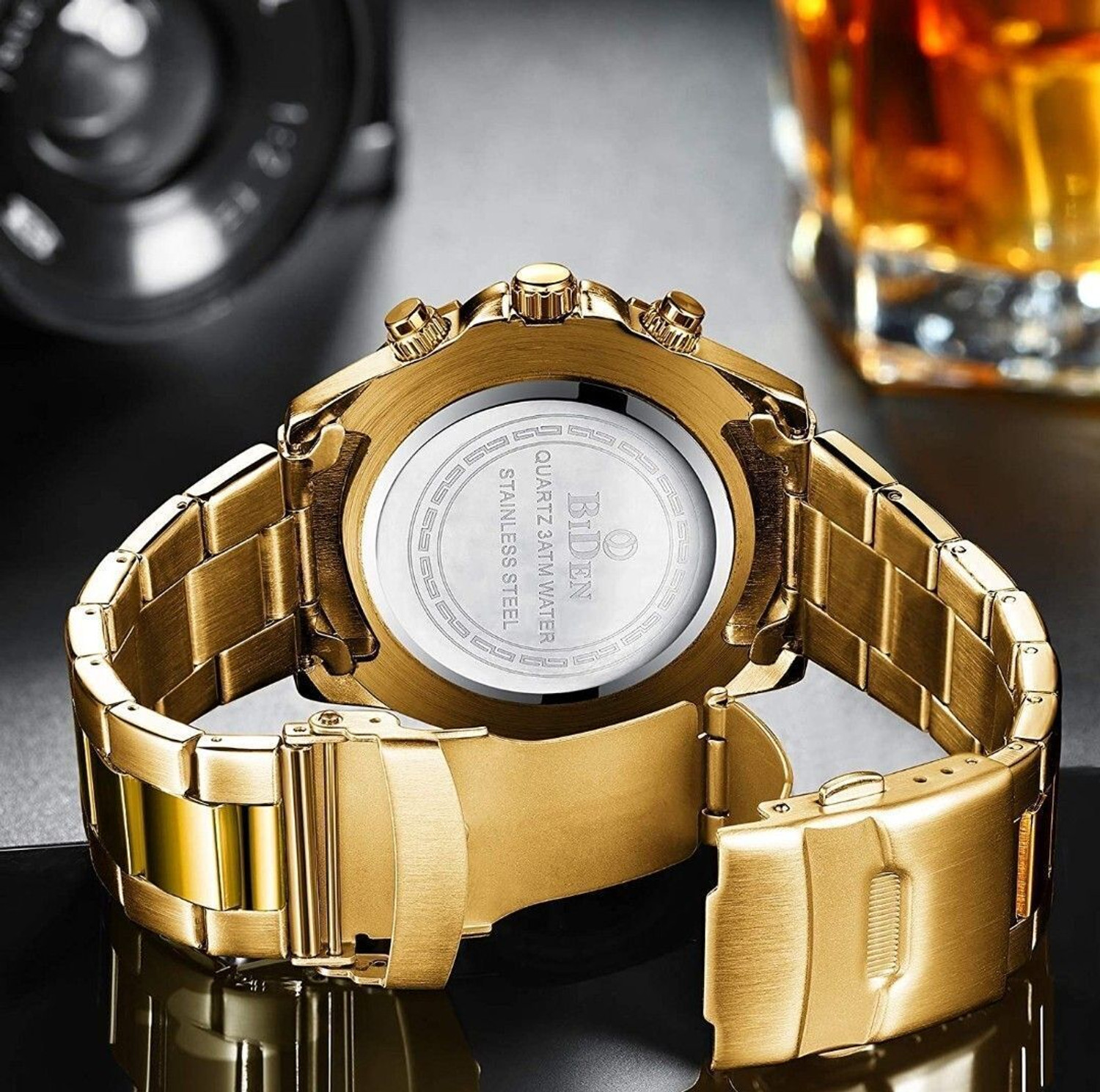 Image of BIDEN Mens Watch Chronograph Luxury Golden wrist Watch Rainbow Case Analog Watch - For Men