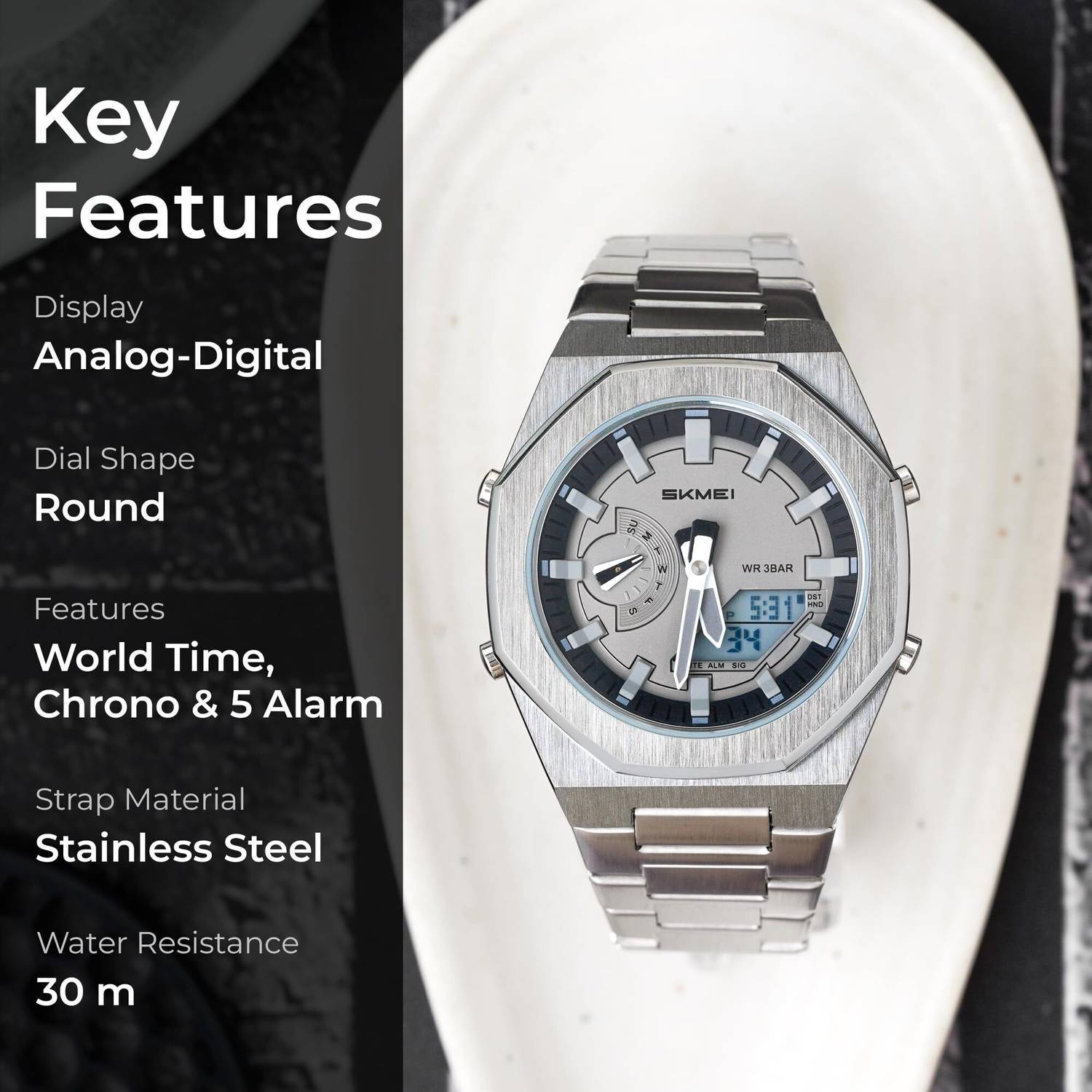 SKMEI 1816 Silver White Analog-Digital Watch - Men - Image 2