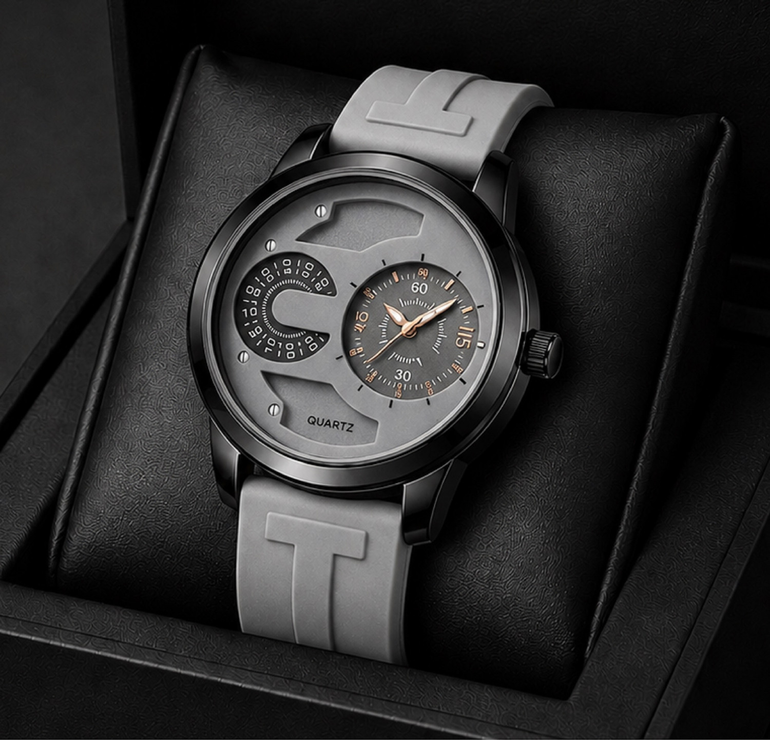 Image of MAAN INTERNATIONAL NM-1605 Noir Motion Stylish Designer Premium Dual Dial With Silicone Strap Analog Watch - For Men