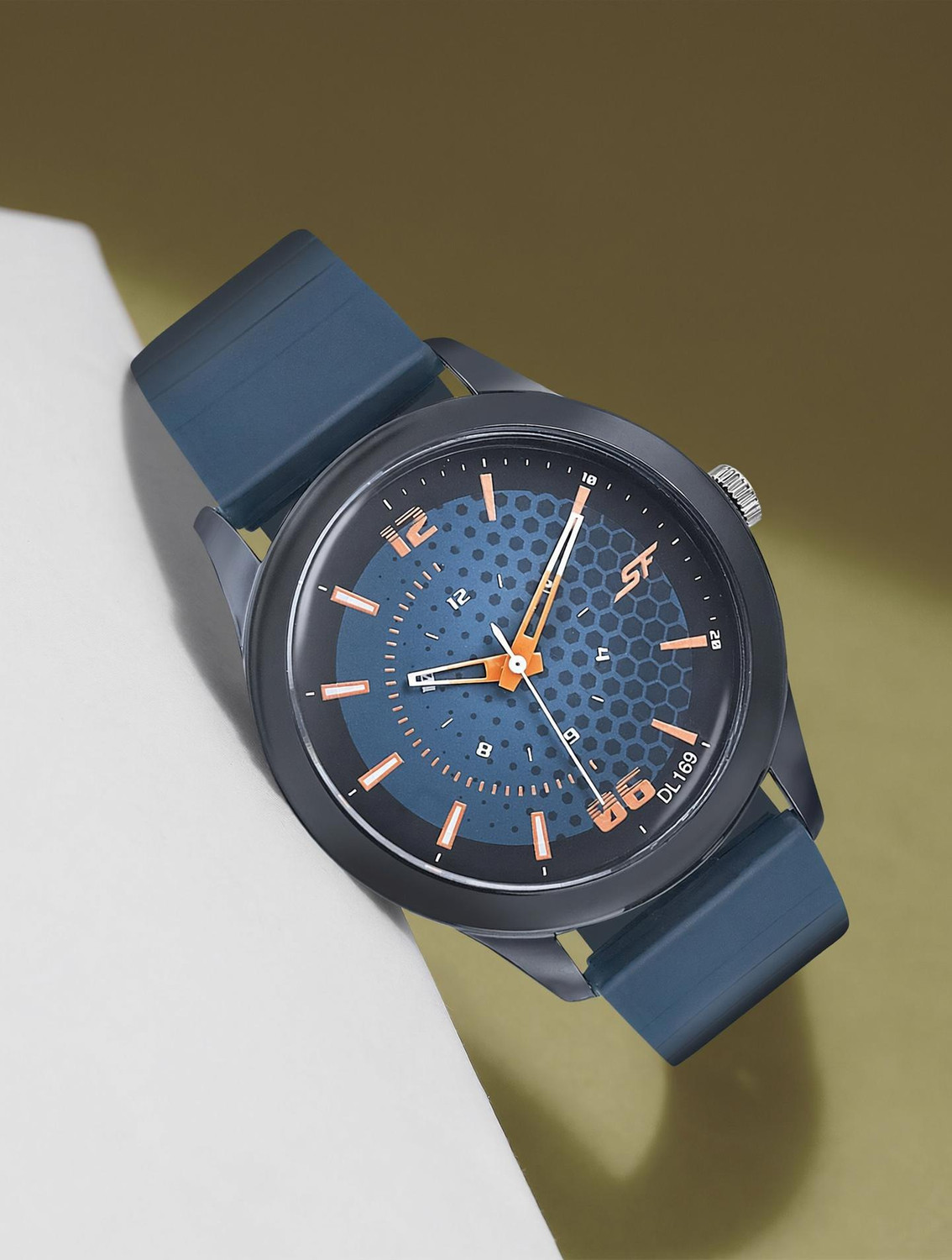 Image of SF 77007PP05 SF Quartz Dark Blue Dial Black PU Strap Analog Watch - For Men