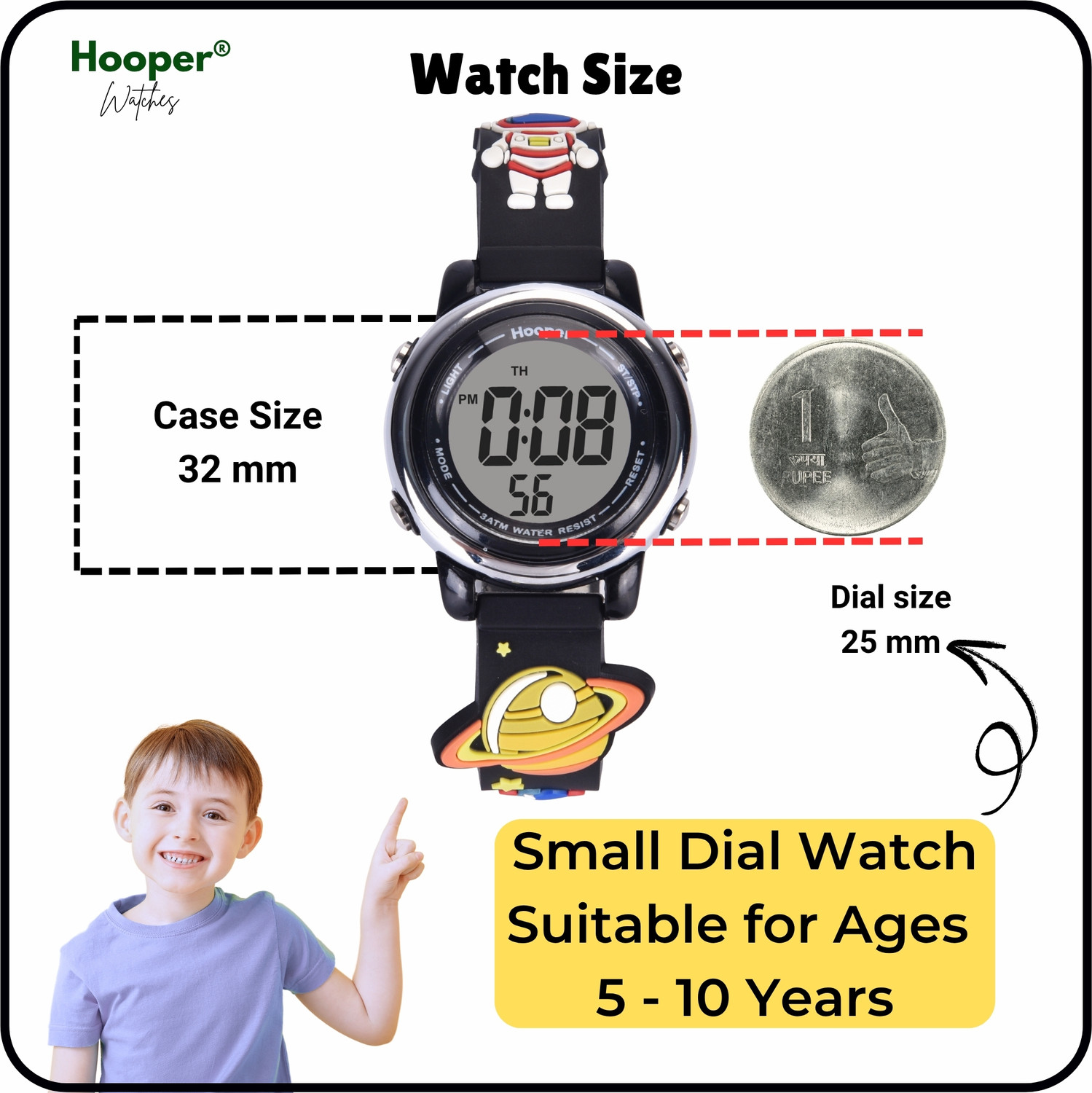 Image of Hooper Space 3D Hooper 3D Kids Digital Watch, 7‑Color LED, Soft Silicone Strap, Age 5-10 Digital Watch - For Boys