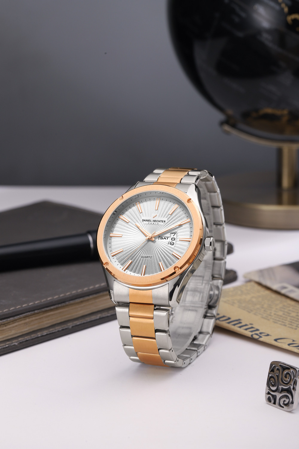 Image of DANIEL HECHTER Model DHM1014 Paris Bastille Collection Analog,Round Dial Stainless Steel Strap,Date Function Analog Watch - For Men