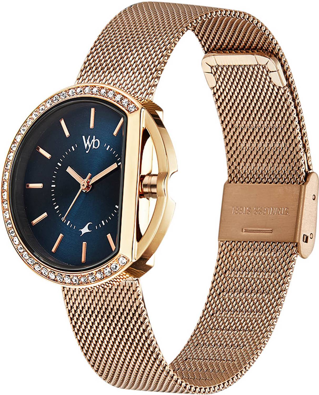 Fastrack Blue Dial Rose Gold Strap Watch - Image 4